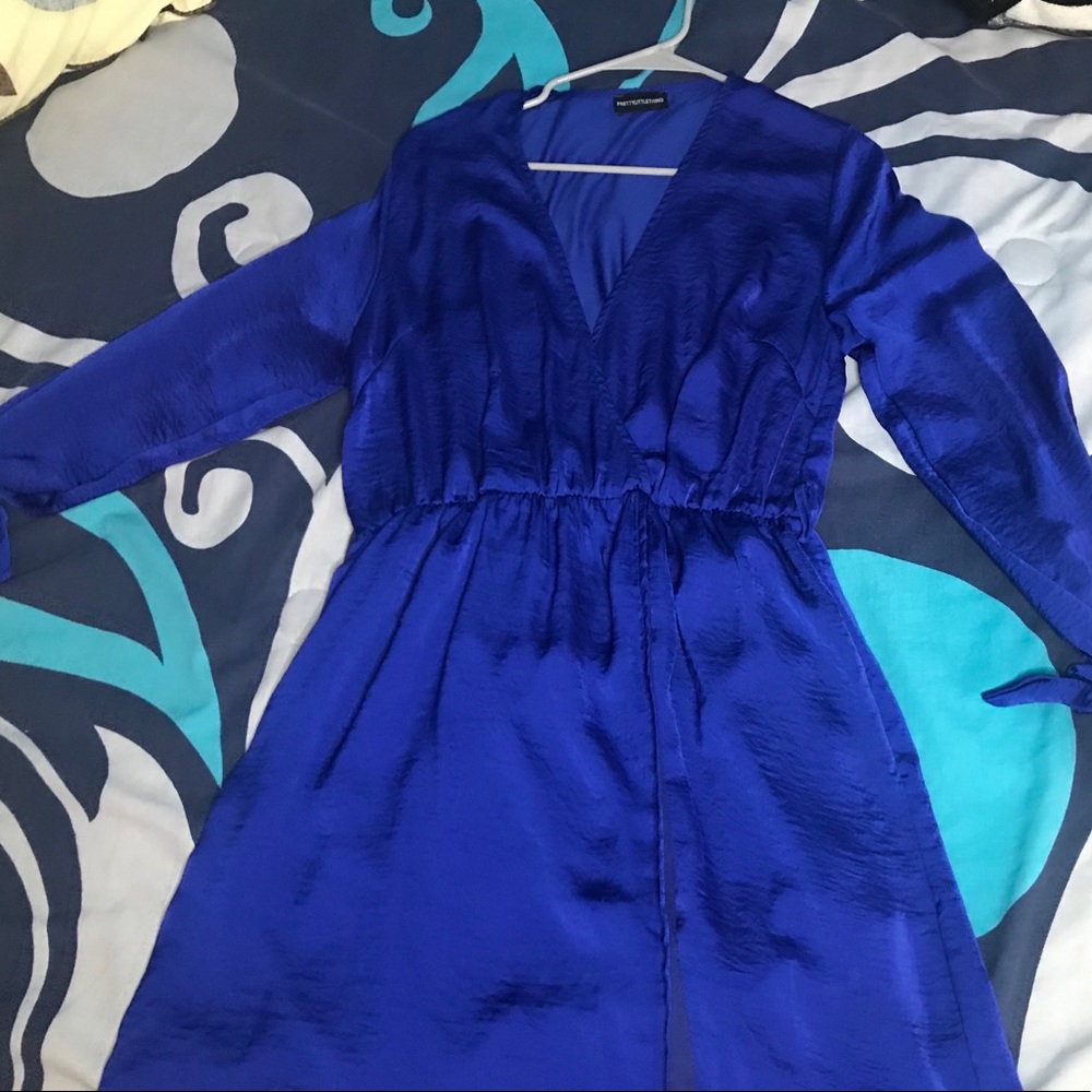 Cobalt Blue Satin Wrap Dress